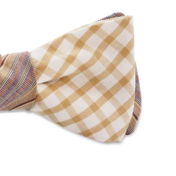 ZB Savoy Tan Striped Checked “Phuket” Bow Tie - Picture 5 of 8